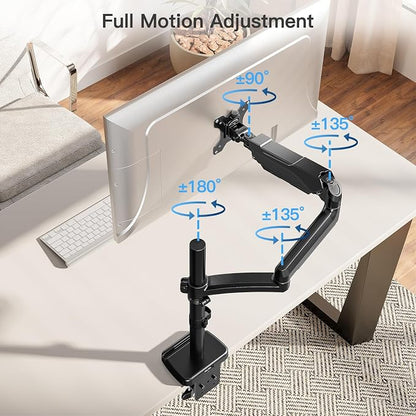 MOUNTUP 27 inch Extra Long Monitor Arm, Single Desk Mount for 22-32 inch, Tall Monitor Stand Holds 4.4-19.8lbs, Height Adjustable Monitors Stand for Desk with C-Clamp/Grommet Base, Black