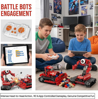 STEM Robot Kit 5-in-1 for Kids Ages 8-14 | 495-Piece Build Excavator & Robot | App Coding RC Robots STEM Educational Toys Teen Birthday Gift