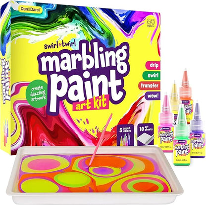 Dan&Darci Marbling Paint Art Kit for Kids - Arts & Crafts Gifts for Girls & Boys Ages 6-12 Years Old - Craft Kits Set - Gift Ideas Activities Toys Age 6 7 8 9 10 Year Olds - Marble Painting Sets