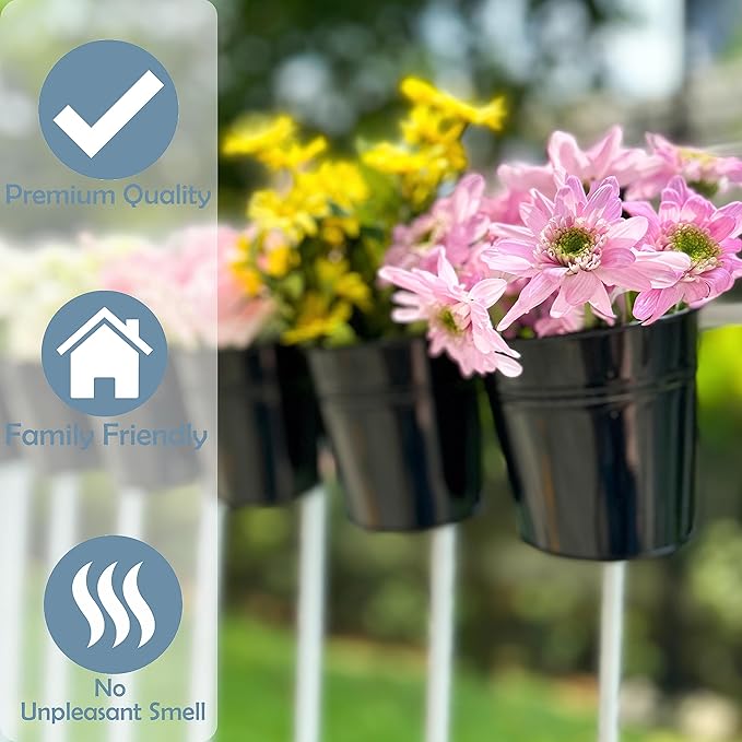 LaLaGreen Railing Planter 10 Pack, 6 Inch Hanging Flower Pot Black, Outdoor Large Metal Iron Fence Bucket, Balcony Garden Wall Deck Porch Patio Rail Decor Hanger Hook Farmhouse Balcony 6'''' (15cm)