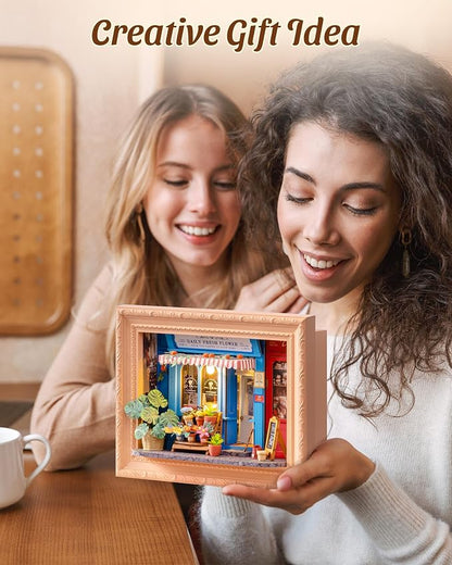 ROBOTIME Daily Fresh Flower 3D Puzzle DIY Miniature House Kit: Build Your Own Floral Photo Frame for Adults, Charming Wooden Dollhouse Model for Home Decor & Handmade Gifts