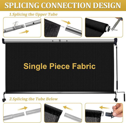 Shade&Beyond Outdoor Roller Shades with Splicing Design, 6' W x 6' H Cordless Patio Roll Up Blinds, Exterior Shade Cloth Roll for Porch, Gazebo, Pergola, Balcony, Black