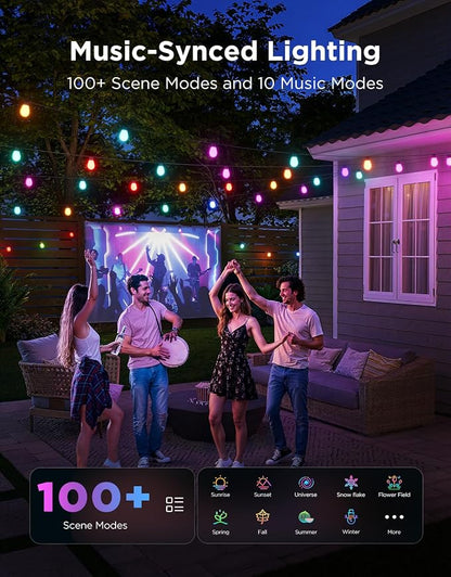 Govee S14 Bulb Outdoor String Lights 2, 48ft RGBICWW, 15 LED Bulbs, IP66 | Patio Lights with 111 Scene Modes for Patio, Backyard, Garden, Compatible with Alexa, Google, Matter, APP Control