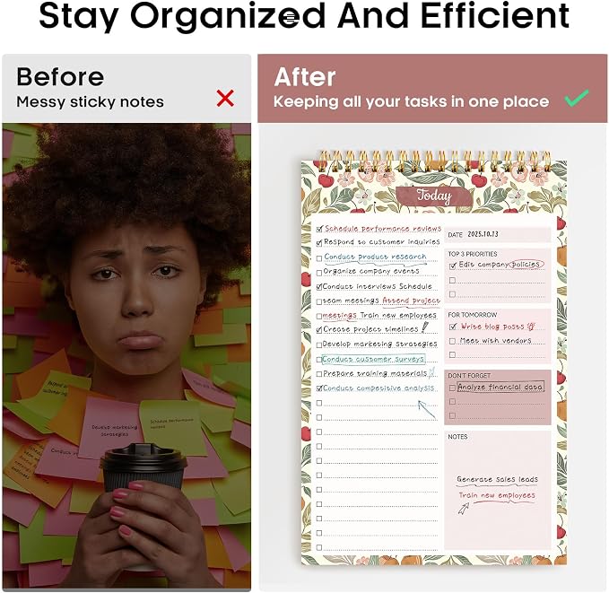 Taja To Do List Notepad, Undated Daily Planner for Work and Goal Setting | Cherry Orchard, 52 Sheets, 9.8" x 6.5" , for Office, Home and school, Daily Task Planning, Notes and Everyday Organization