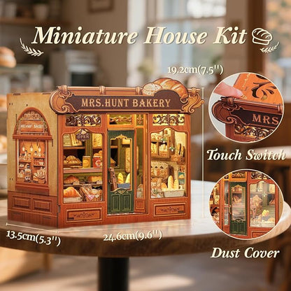 CUTEBEE Book Nook Kit, DIY Miniature House Kits for Adult and Teens, Dollhouse Booknook Tiny House, Bookshelf 3D Wooden Puzzle, DIY Craft Gifts for Family and Friends (Mrs.Hunt Bakery)