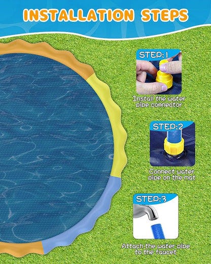 Instraella Splash Pad for Kids and Dogs, 124in Non-Slip Sprinkler Mat 0.5mm Thickened Durable and Foldable Large Pool Summer Fun Outdoor Toys for Dogs and Toddlers Age