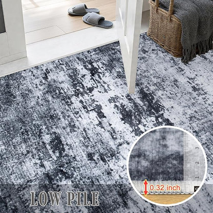 6x9 Area Rug Living Room Rug: Washable Modern Abstract Soft Thin Rug Indoor Floor No Slip Stain Resistant Carpet for Bedroom Dining Room Farmhouse Nursery Home Office - Black