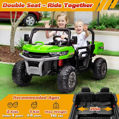 Joyracer 4WD 24 Volt Ride on Toys, 800W Ride on Truck for Kids, 2 Seater Power Car Wheels w/Dump Bed & Shovel, Ride on UTV w/Remote Control, Bluetooth, LED Lights,Green