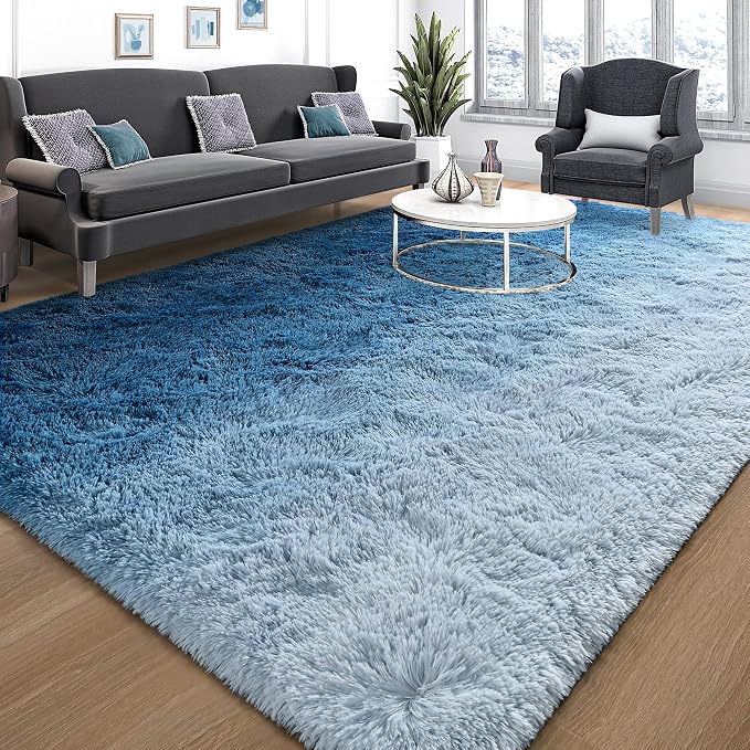 Tepook Soft Fluffy Rugs for Living Room, 5x8 Shaggy Area Rug for Bedroom, Modern Shag Rug Fuzzy Carpets for Kids, Plush Indoor Nursery Home Decor Rug with Non-Slip Bottom, Gradient Navy Blue