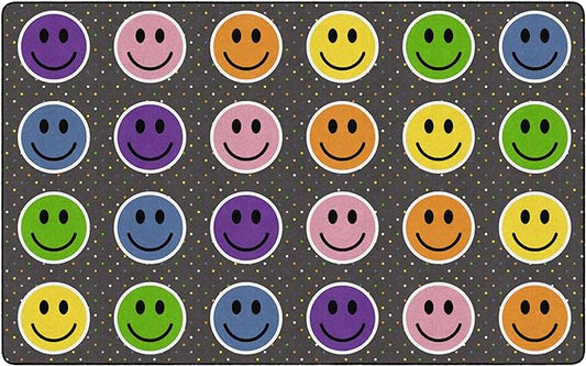 Flagship Carpets Smiley Seating (Seats 24) Classroom Area Rug or Educational Learning Mat, Kids Room or Playroom Carpet, 7'6" x 12', Gray/Multi