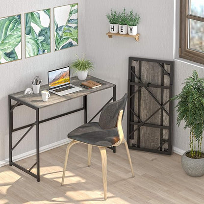Elephance Folding Desk Writing Computer Desk for Home Office No-Assembly | Study Office Desk,Foldable Table for Small Spaces,31.5 Inch,Black Oak