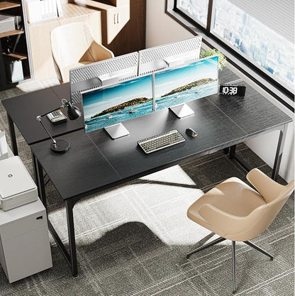 Huuger Computer Desk, 70 Inch Office Desk, Gaming Desk with Storage, Writing Desk Work Desk for Home Office, Study, Long Simple Desk, Large Legroom, Metal Frame, Black