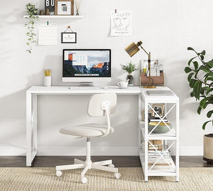 Tribesigns Reversible Industrial L-Shaped Desk with Storage Shelves, Corner Computer Desk PC Laptop Study Table Workstation for Home Office Small Space (White, 53")
