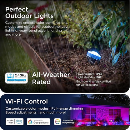 Enbrighten Vibe Eternity Garden Lights, 50ft, 12 RGBWIC LEDs, Waterproof, Uplights, Outdoor Landscape Lighting, Home Exterior Spotlight, Smart App, Works with Alexa, Google Home, 83790