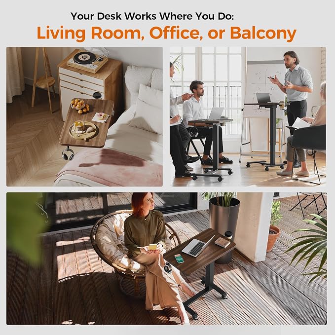 Agilestic 26*16 Inch Height Adjustable Electric Standing Desk, Dark Walnut | Sit Stand Up Computer Desk, with Wheels, Memory Presets, Stable Steel Frame, 88 lbs, Easy Assembly, Home Office, Studying