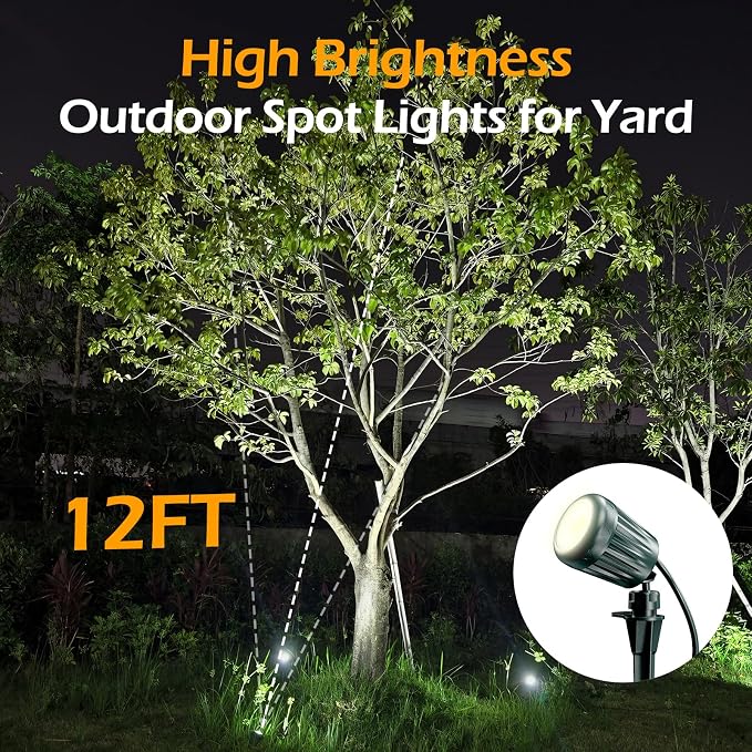 Outdoor Spot Lights,120V Timer Remote Control,IP67 Waterproof,2 Pack, | 6000K Energy saving Landscape Lighting, 5 Color Lenses (RGB,Yellow,Purple),Halloween Christmas Lighs for Flag Tree Garden