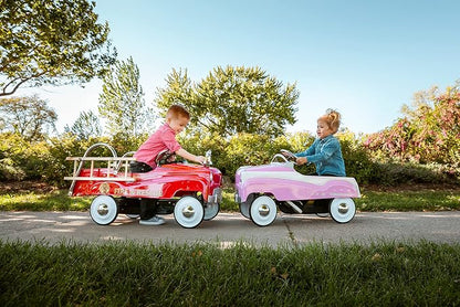 Kid Trax Classic Pink Pedal Car for Girls, Ages 3-5, Durable Steel, 60lbs Max, Easy Assemble, Indoor/Outdoor Ride-On Toy, Toddler Ride-On, Vintage Style, Rubber Tires, Functional Steering