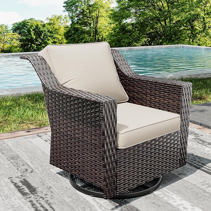 Joyside Outdoor Swivel Chair, Patio Swivel Chairs with Wide Armrest and Thick Cushions, Upgraded Large Size for Backyard, Garden, Poolside