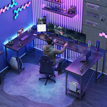 DUMOS 50-Inch Reversible L Shaped Desk with CPU Shelf, Grey | Computer Desk with Sturdy Metal Frame, Corner Gaming Desk, Home Office Desk for Study, Writing and Work, Sturdy Modern Design