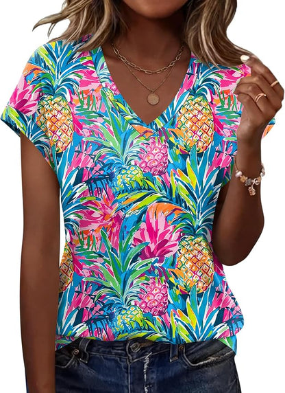 Rapbin Womens Summer Tops Women Blouses Dressy Casual V Neck T Shirts Short Sleeve Spring Tops for Women