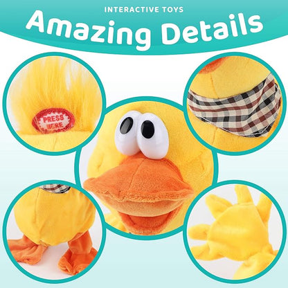 13" Quacking Duck Musical Stuffed Animal Plushies Walking Singing Waving Electronic Interactive Plush Toy for Kids Boys Easter