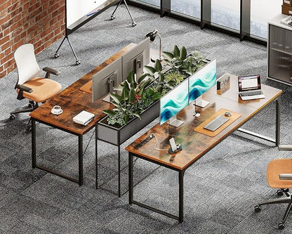 Coleshome 71 Inch Computer Desk with USB Ports, Large Office Desk, Long Study Student Writing Desk, Rustic Brown | Extra-long workspace • Fits dual monitors • Stable steel frame • Spacious legroom • Home office & gaming