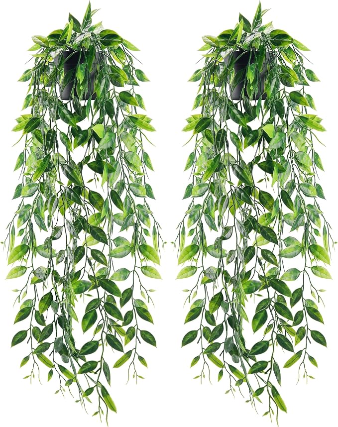 Der Rose 2 Pack Fake Hanging Plants Small Artificial Plants Faux Pea Pod Plants Indoor for Aesthetic Living Room Office Shelf Decor
