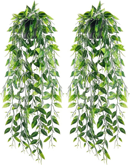 Der Rose 2 Pack Fake Hanging Plants Small Artificial Plants Faux Pea Pod Plants Indoor for Aesthetic Living Room Office Shelf Decor