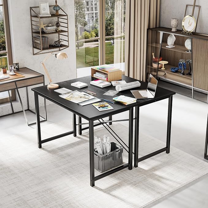 OLIXIS 44 Inch Computer Office Desk for Small Spaces, Writing Gaming Work Desk Modern Study Table with Metal Frame Home Bedroom, Black | Metal Frame, Writing Gaming Work, Home Bedroom, Easy Assembly, Sturdy Design, Black