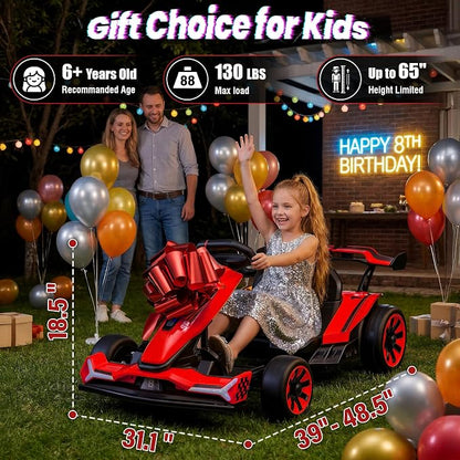 24V Electric Go Kart, Kids Drift Kart with Dual 400W Motors, Length Adjustable Seat, 8.2 MPH Max, 130LBS Max Load, Outdoor Ride on Toy Crazy Kart w/Bluetooth Music, Rainbow Light