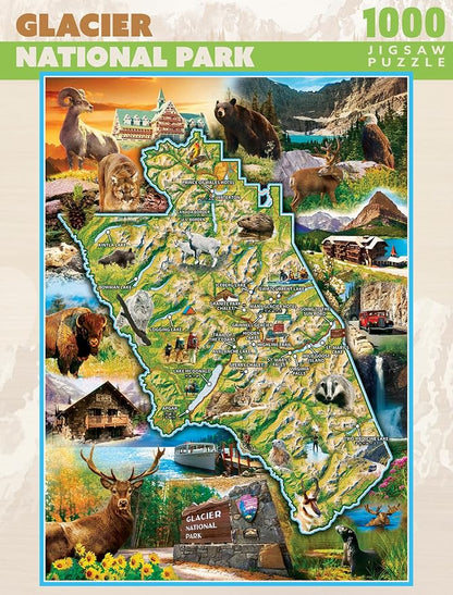 MasterPieces National Parks Maps 1000 Piece Jigsaw Puzzle for Adults, Family, Or Youth - Glacier National Park
