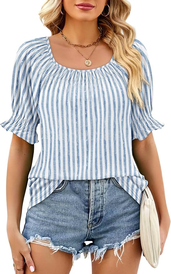 WIHOLL Womens Short Sleeve Square Neck Summer Tops Dressy Casual Blouses Trendy Clothes 2026