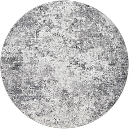 UERMEI 10ft Round Area Rug Living Room Rugs - 10x10 Washable Large Neutral Modern Abstract Soft Thin Rug Indoor Floor No Slip Rug Carpet for Bedroom Under Dining Table Home Office Decor - Grey