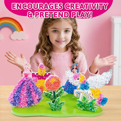AGENTLAN Poke Art Princess & Unicorn Kit, Mess-Free Craft Set for Girls | Princess & unicorn designs, pre-cut fabric squares, poke craft activity, screen-free toy, birthday gift for girls ages 3-8