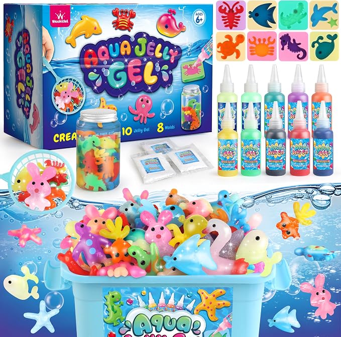 Magic Gel Water Elf Toy Kit, Aqua Fairy Water Gel Kit for Kids with 10PCS Aqua Jelly Gels & Animal Mold, Gift for Christmas, Easter, Birthday, New Year, Creative Art Craft Girls 6 7 8 9 10 Year Old