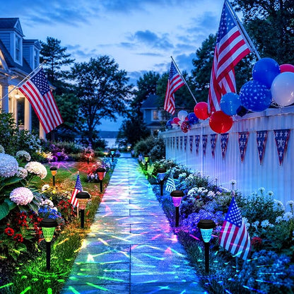 TISEJOY Solar Pathway Lights Outdoor Waterproof 16 Pack Color Changing Garden Light for Yard Patio Driveway Walkway Lawn Landscape Lighting for Outdoor 4th of July Decorations
