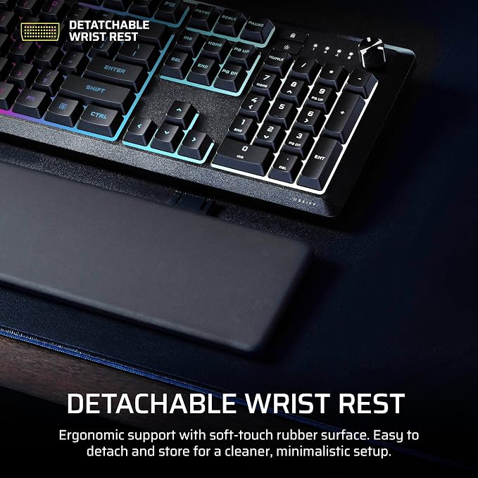 Corsair Skiff 100 Quiet RGB Wired Membrane Gaming Keyboard – QWERTY US, IP53 Spill & Dust Resistant, Responsive Keys, Media Dial – Black