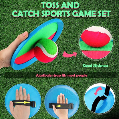 Charniol Kids Toys Toss and Catch Game Set Beach Game Outdoor Ball Sports Games Toss and Catch Ball Nylon Toys for Kids Adults(Pink, Green,Light Blue,12 Paddles 6 Balls)