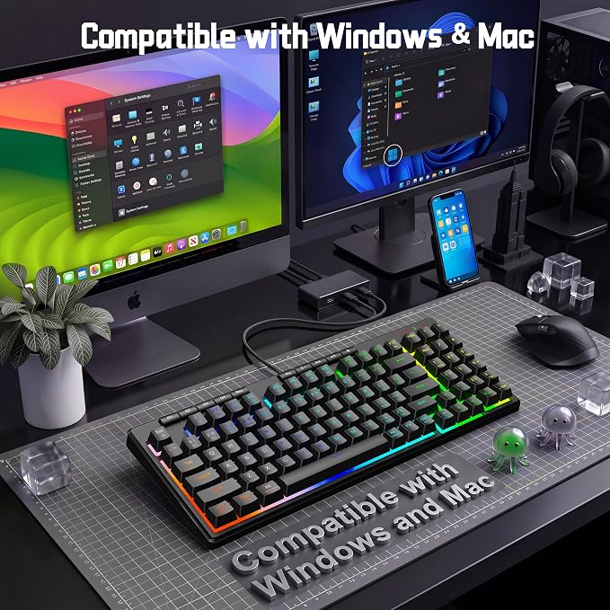 Redragon K517 Pro Wired Gaming Keyboard, RGB Backlit, Mechanical Feel 94 Keys Computer Keyboard with 4 Macro Keys, Number Pad, Anti-Ghosting, 4000mAh Battery for Win/MAC, PS4/5, Xbox