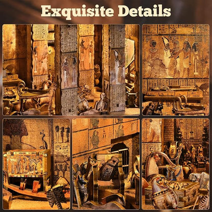 fifijoy Book Nook Kit - DIY Miniature House Dollhouse Kit for Adults and Teens, 3D Wooden Puzzle Booknook Build Bookshelf Decor with LED Light, Gifts for Family and Friends (Egyptian Pharaoh's Tomb)