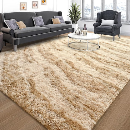 Tepook Fluffy Large Rugs for Living Room, Area Rug 6x9 Soft Carpet for Bedroom, Modern Shaggy Rug for Kids Boys Girls, Plush Indoor Nursery Home Decor Rug with Non-Slip Bottom, Beige Brown