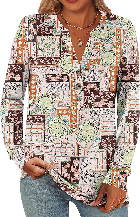 ANRABESS Women's Long Sleeve Shirts 2026 Spring Fashion Dressy Casual Tops Trendy Henley Blouses Cute Work Outfits Clothes