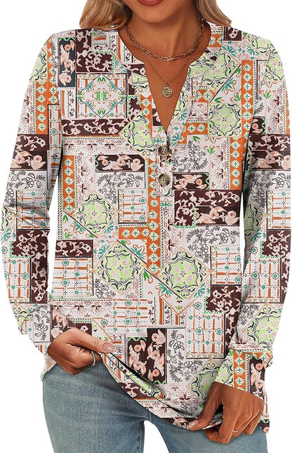 ANRABESS Women's Long Sleeve Shirts 2026 Spring Fashion Dressy Casual Tops Trendy Henley Blouses Cute Work Outfits Clothes