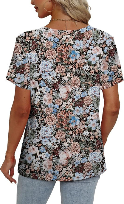 Alaroo Womens Summer Tops 2026 V Neck Short Sleeve Shirts Trendy Dressy Casual Vacation Outfits Printed