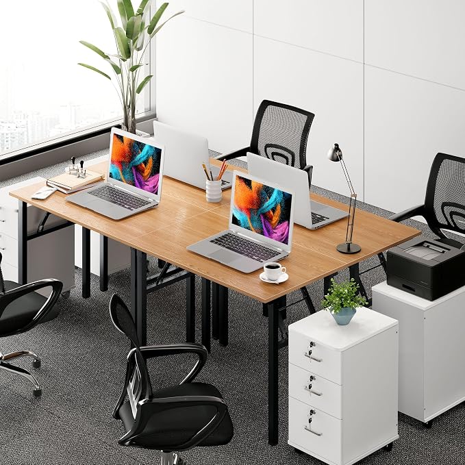 Need Office Computer Desk 39.3 Inch Sturdy Folding Laptop Table Teak | Black Frame Writing Gaming Work Table/Foldable Home Office Desk/Sewing Table, No Assembly Required