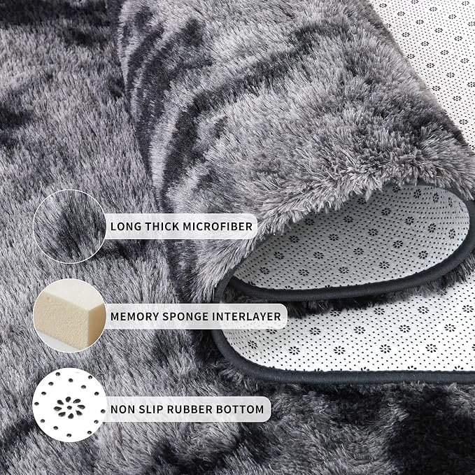 Tepook Fluffy Large Rugs for Living Room, Area Rug 6x9 Carpet for Bedroom, Modern Shaggy Rug for Kids Boys Girls, Plush Indoor Nursery Home Decor Rug with Non-Slip Bottom, Tie-dye Dark Grey