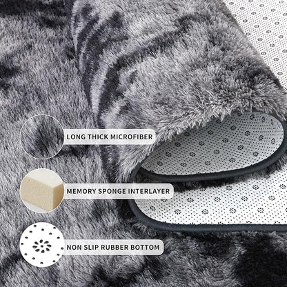 Tepook Fluffy Large Rugs for Living Room, Area Rug 6x9 Carpet for Bedroom, Modern Shaggy Rug for Kids Boys Girls, Plush Indoor Nursery Home Decor Rug with Non-Slip Bottom, Tie-dye Dark Grey