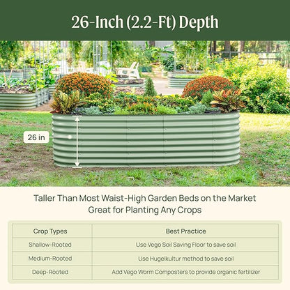 Vego garden 26" Extra Tall Raised Garden Bed Kits, 4 in 1 Modular Raised Planter Box for Vegetables Flowers Fruits Oval Metal Raised Garden-Olive Green