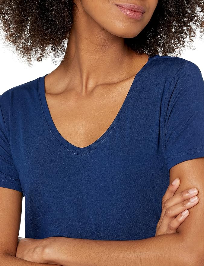 Amazon Essentials Women's Active Quick Dry Tech Stretch Short-Sleeve V-Neck T-Shirt (Available in Plus Size), Pack of 2