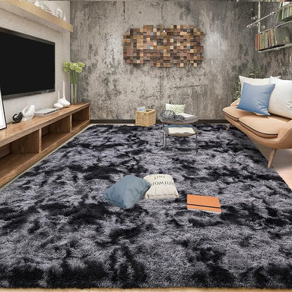 Tepook Soft Fluffy Rugs for Living Room, 5x7 Shaggy Area Rug for Bedroom, Modern Shag Rug Fuzzy Carpets for Kids, Plush Indoor Nursery Home Decor Rug with Non-Slip Bottom, Tie-dye Dark Grey